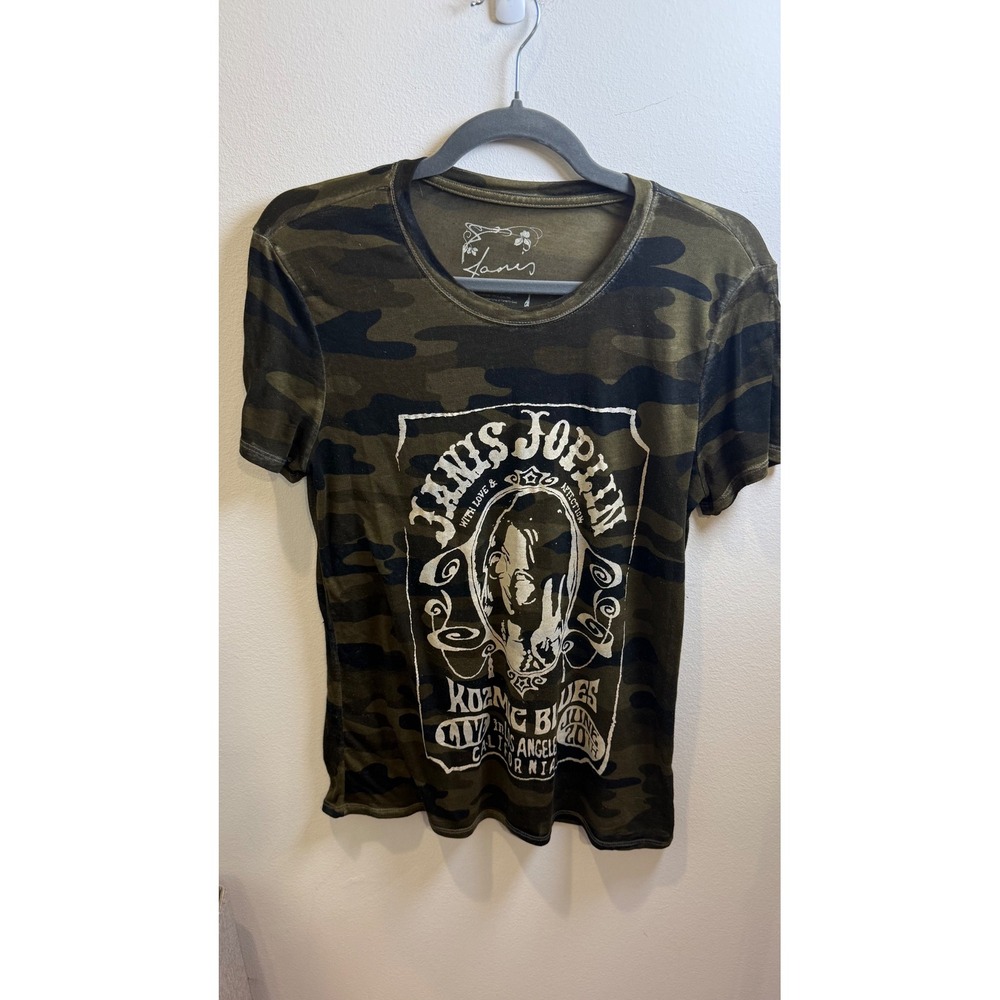 Lucky Brand Janis Joplin Camo Graphic Tee Small Kozmic Blues Live LA Rock Shirt